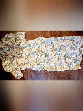 Leslie Fay Floral Two-Piece Set in Blue, Green and Cream
